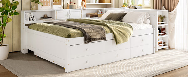 English Elm Twin Daybed Pine Frame with Trundle Desk Hutch Shelves and Storage for Kids Rooms White W1580S00461