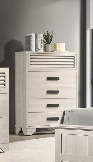 English Elm 1pc Modern 9-Drawer Dresser with Round Knobs, Gunmetal Wood-Pattern Finish, Stylish Bedroom Storage Beige 36.02 L x 17.91 W x 48.62 H B2741P346328