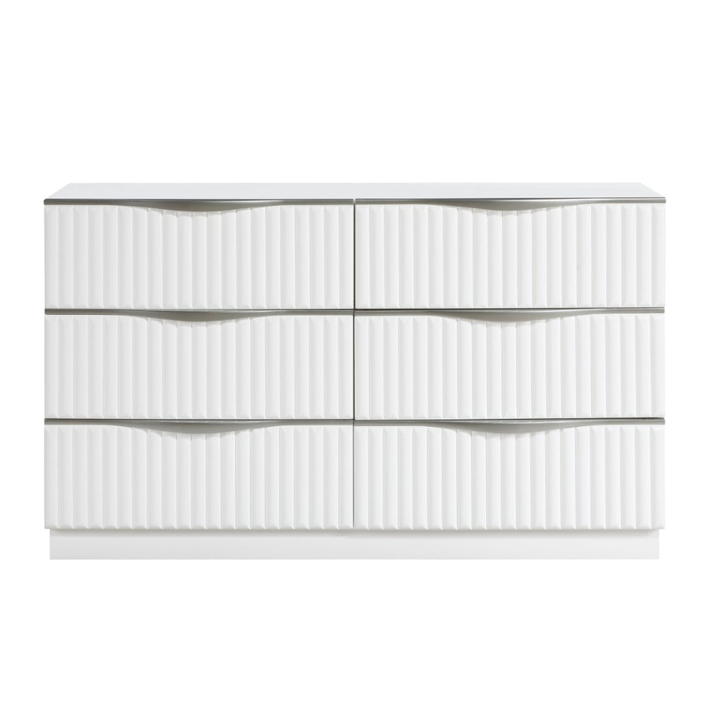 English Elm Luxurious Pearl White Six Drawer Dresser Glam Bedroom Storage Textured Panels B011P455645