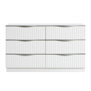 English Elm Luxurious Pearl White Six Drawer Dresser Glam Bedroom Storage Textured Panels B011P455645