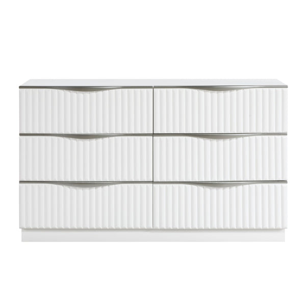 English Elm Luxurious Pearl White Six Drawer Dresser Glam Bedroom Storage Textured Panels B011P455645