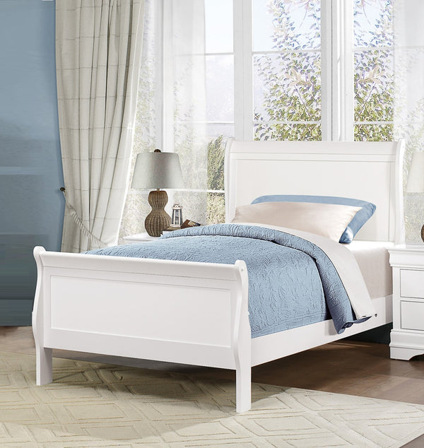 English Elm 1pc Mayville White Twin Sleigh Bed Louis Philippe Style Wooden Bedroom Furniture Classic Charm 92" B011S01787