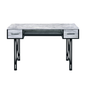 English Elm Rectangular Computer Desk - Antique White & Black Metal, 2 Drawers, Ergonomic Keyboard Tray Design B016P311793-GIGA