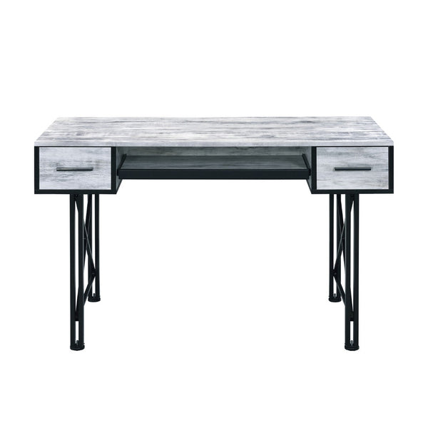 English Elm Rectangular Computer Desk - Antique White & Black Metal, 2 Drawers, Ergonomic Keyboard Tray Design B016P311793-GIGA