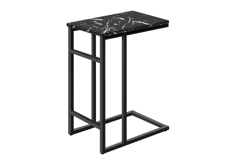 English Elm Accent Table, C-Shaped Snack & Side Table With Faux Black Marble Top And Sturdy Metal Frame, Modern Design B2710P218974