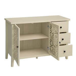 English Elm Hollowed-Out Cabinet With 2 Doors & 3 Drawers – Stylish American Furniture For Versatile Storage Solutions W688P223034