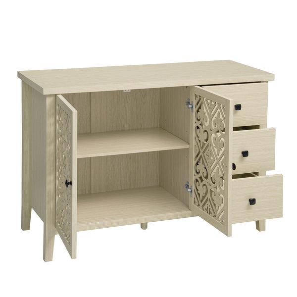 English Elm Hollowed-Out Cabinet With 2 Doors & 3 Drawers – Stylish American Furniture For Versatile Storage Solutions W688P223034