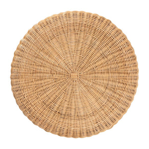English Elm Scallop Handwoven Rattan Round Pedestal Accent Table Boho Coastal Sunroom Decor B2750P467851