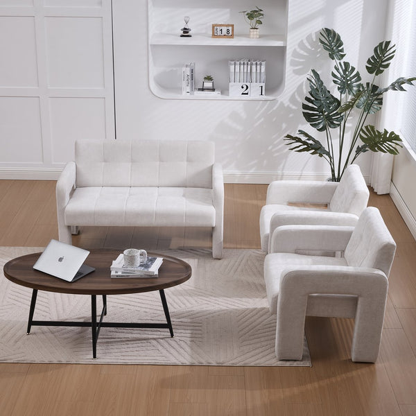 English Elm Nordic Ergonomic Double Armchair Upholstered Chenille Two-Seater Sofa 550lb Capacity Compact Lounge Chair Beige W395P380531