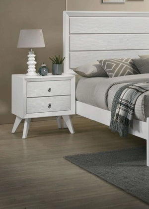 English Elm 1pc White Wood Nightstand Bronze Knobs Wave Textured Drawers Angled Legs Bedroom B2741P470090