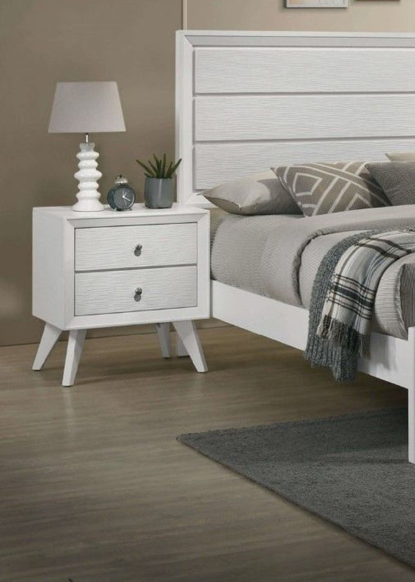 English Elm 1pc White Wood Nightstand Bronze Knobs Wave Textured Drawers Angled Legs Bedroom B2741P470090