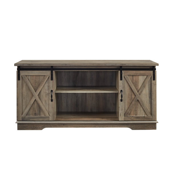 English Elm Walker Edison - Farmhouse Sliding X Barn Door TV Stand for 65" TVs — Rustic Grey Wash Console with Cable Management and Adjustable Shelves Gray Wash 63 L x 28 W x 6 H B185P169370