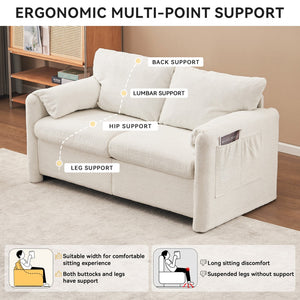 English Elm 003-Modern Loveseat Plush Chenille 2-Seater Sofa, High-Density Foam Cushions, 60" Compact Ivory White for Small Spaces W2636P232358