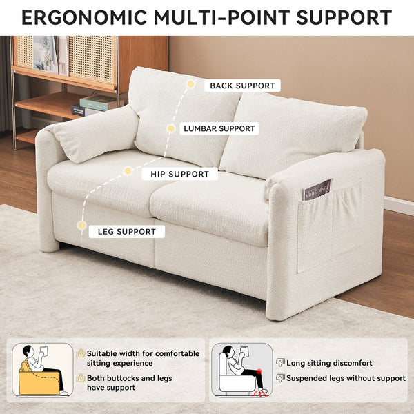 English Elm 003-Modern Loveseat Plush Chenille 2-Seater Sofa, High-Density Foam Cushions, 60" Compact Ivory White for Small Spaces W2636P232358