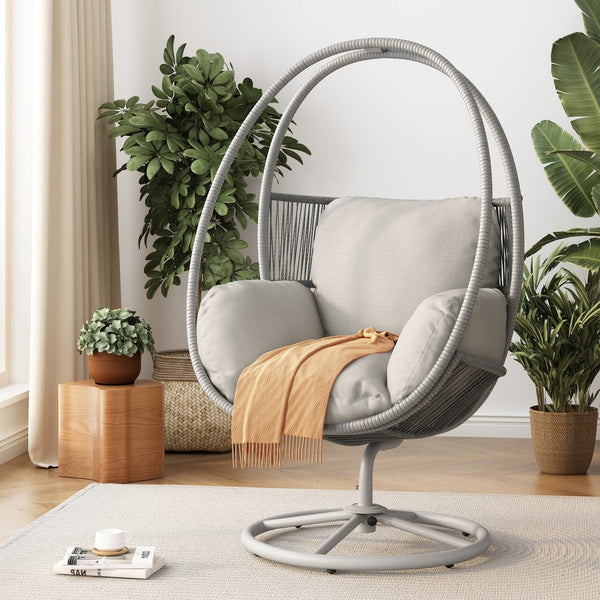 English Elm Christopher Knight Home® - Reno Light Gray Outdoor Wicker Swivel Lounge Chair with PE Rattan, Iron Frame & Waterproof Cushions N775P182311G