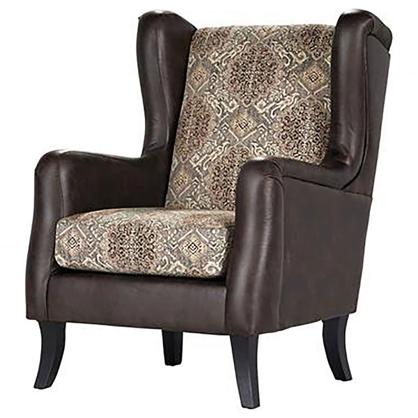 English Elm Brookridge Ornate Brown Wingback Accent Chair with Jacquard Upholstery & Faux Leather Arms for Cozy Elegance B062P354058