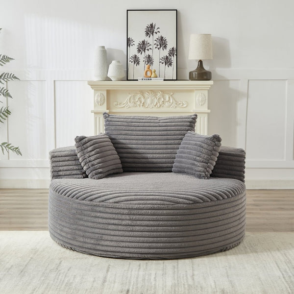 English Elm 55'l Chenille Round Sleeper Chair Fluffy Sculptural Seat for Living Room or Bedroom Grey W834P401583