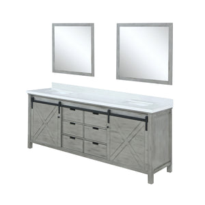 English Elm Ash Grey Double Bath Vanity 80" W x 22" D with White Quartz Top, Soft-Close Drawers & Dual 30" Mirrors B2731S00935