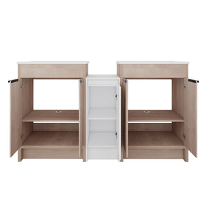 English Elm 60 Inch Freestanding Bathroom Vanity With Ceramic Sink, Soft-Close Doors & Ample Storage Space W999S00316