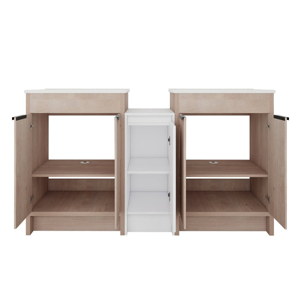 English Elm 60 Inch Freestanding Bathroom Vanity With Ceramic Sink, Soft-Close Doors & Ample Storage Space W999S00316