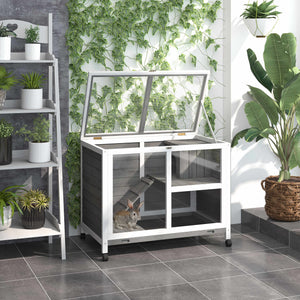 English Elm PawHut Compact Indoor Rabbit Hutch with Wheels and Plexiglass Window, Waterproof, Easy-Clean Tray Grey W2225P200851