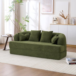 English Elm (old Sku W2231p392100) Chenille Sleeper Sofa Foldable Convertible Loveseat with Four Pillows Green W2231P466737