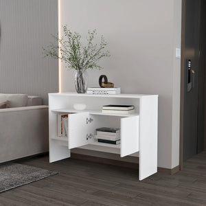English Elm White Console Table with Two Doors and Three Shelves, Modern White Storage Console for Living Room Decor (98) B062P252129