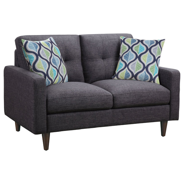 English Elm Gavito Grey Tufted Loveseat with Track Arms — Vintage-Inspired Comfort, Plush Cushions & Sleek Style B062P328607