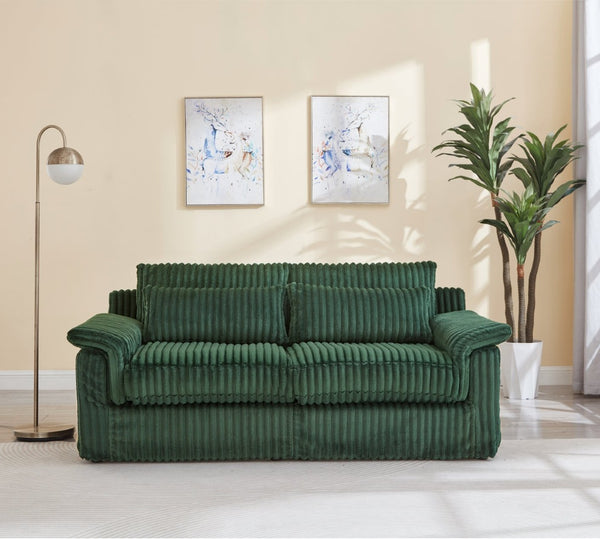 English Elm 74" Corduroy Loveseat Plush 2-seater Sofa with Pillow Arms for Compact Living Spaces Dark Green W1669P368991
