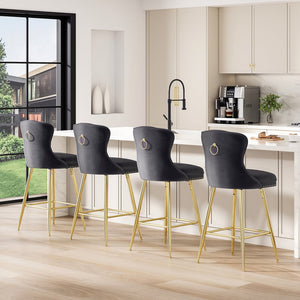 English Elm Bar Stools Set Of 2, Luxurious Velvet Wing-Back Chairs With Metal Legs For Kitchen & Dining Spaces T3623P363065