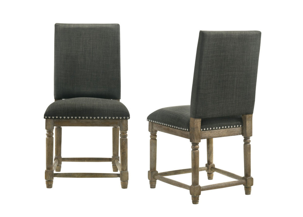 English Elm Ettore Gray Fabric Dining Chairs with Bronze Nailhead Trim and Reclaimed Wood Legs Set B2749P413184