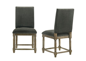English Elm Ettore Gray Fabric Dining Chairs with Bronze Nailhead Trim and Reclaimed Wood Legs Set B2749P413184