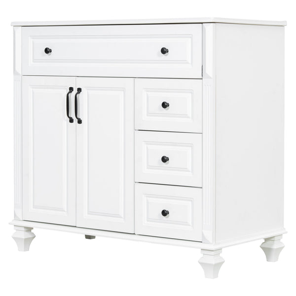 English Elm 36" Elegant Bathroom Vanity With Ceramic Sink, Solid Wood Cabinet, Modern Storage & Black Handles N725P356069K