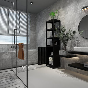 English Elm BLACK Bamboo Tall Slim Cabinet with Shutter Door, 3-Tier Freestanding Linen Tower for Kitchen Bath 39x18x9" W2207P272658