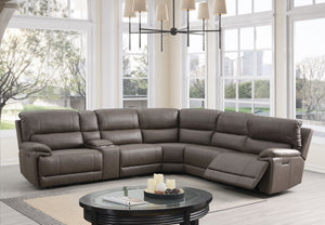 English Elm Kantu Brown Faux Leather Power Motion Sectional Sofa with Zero-Gravity Recline, USB Type-C Charging B2726S00279