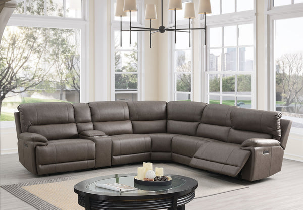 English Elm Kantu Brown Faux Leather Power Motion Sectional Sofa with Zero-Gravity Recline, USB Type-C Charging B2726S00279
