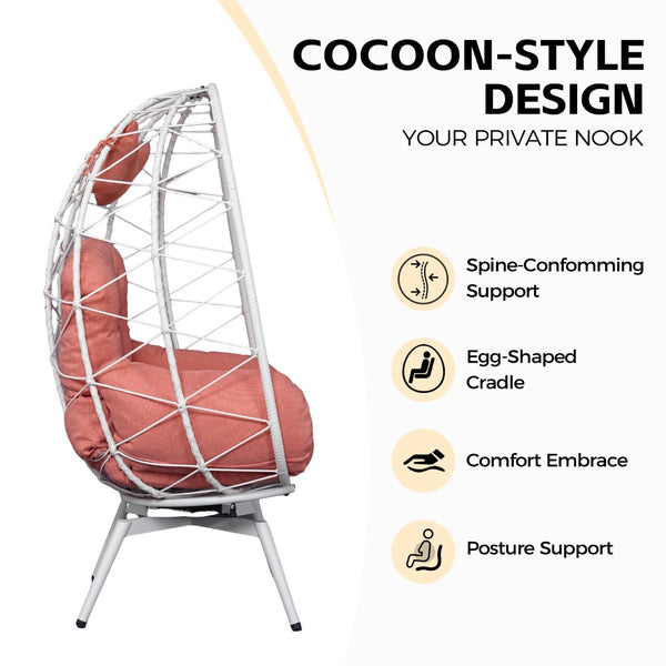 English Elm Oversized Swivel Rattan Egg Chair with Plush Cushion for Patio or Living Room T5880P501001