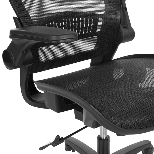 OSP Home Furnishings Mesh Back Ergonomic Manager Chair with Adjustable Headrest Lumbar Support and Flip Armrests EMM65151HR-3