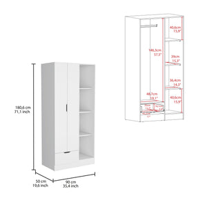 English Elm Memphis Wardrobe Armoire with Double Doors, Built-In Rod, Four Shelves & Spacious Lower Drawer White 40 L x 23 W x 3 H B200S00285