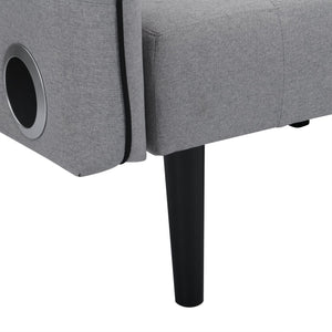 English Elm Folding Ottoman Sofa Bed with Stereo Speakers, Gray Linen Convertible Sofa Chair Bed, Space-Saving W2297S00016