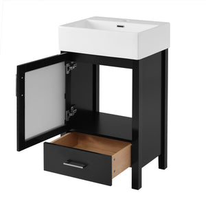 English Elm 20-Inch modern bathroom vanity with ceramic sink, soft-close door and ample storage for small spaces Black WF324691AAB