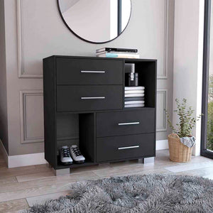 English Elm Krista Black Dresser with Two Open Shelves & Four Soft-Close Drawers, Metal Handles, 35.4"W Durable Design B07091880