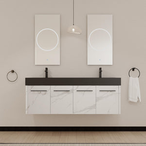 English Elm 60 Inch Wall-Mounted Bathroom Vanity With Double Black Resin Sink – Modern, Durable & Stylish Design W999S00255