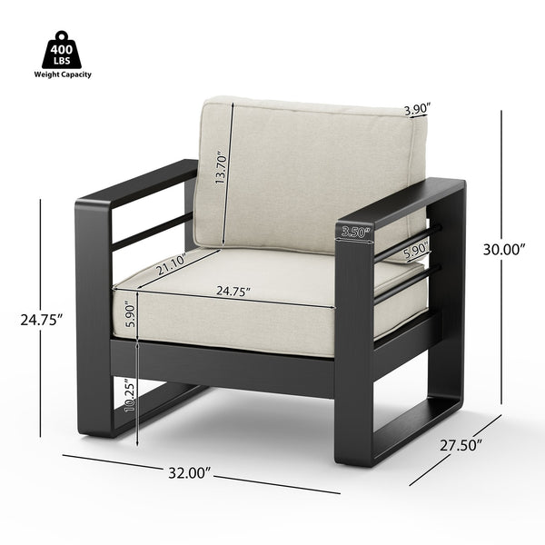 English Elm Christopher Knight Home® - Maya Bay Outdoor Aluminum Club Chair Set Of 2 - Stylish Black Frame & Beige Cushions For Patios N775P243371B-S2