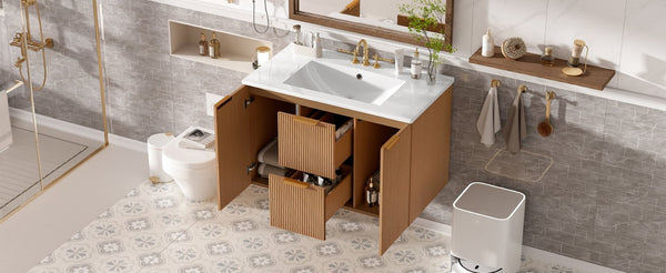 English Elm [video]36 Inch Floating Bathroom Vanity with Ceramic Sink Mdf Cabinet Soft Close N729P417256N