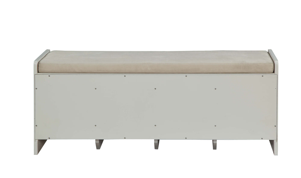 English Elm Berci Beige Fabric Storage Bench with 4 Drawers, White Sled Base, Padded Armless Seat, 300lb Capacity B2726P288782