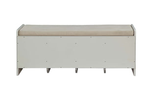 English Elm Berci Beige Fabric Storage Bench with 4 Drawers, White Sled Base, Padded Armless Seat, 300lb Capacity B2726P288782