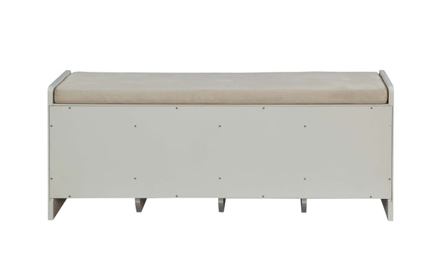 English Elm Berci Beige Fabric Storage Bench with 4 Drawers, White Sled Base, Padded Armless Seat, 300lb Capacity B2726P288782