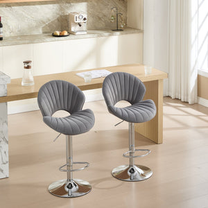 English Elm Bar Stools modern adjustable swivel counter chairs with back and footrest, chrome base for kitchen pub gatherings Grey W1249P386235