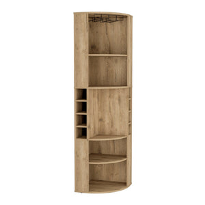 English Elm Oban Matte Black Corner Bar Cabinet with Bottle Cubbies and Open Stemware Shelves B200S00389